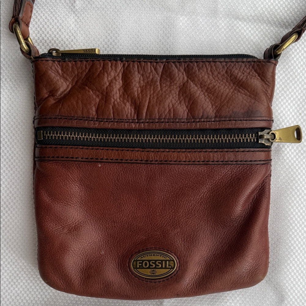 Mini Brown Leather Fossil Satchel/Pouch - 8x8